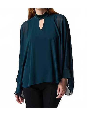 Joseph Ribkoff Chiffon Mock Neck Top in Alpine Green (view 2)