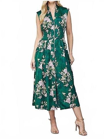 Fate Kenzie Zip Front Floral Dress in Green / Pink (view 2)