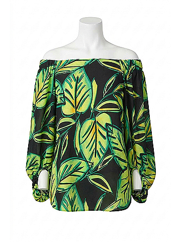 Joseph Ribkoff Off-The-Shoulder Puff Sleeves Top in Lime (view 1)