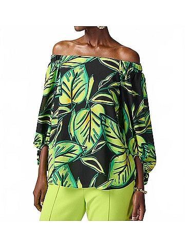 Joseph Ribkoff Off-The-Shoulder Puff Sleeves Top in Lime (view 2)
