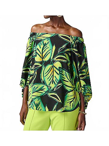 Joseph Ribkoff Off-The-Shoulder Puff Sleeves Top in Lime (view 2)