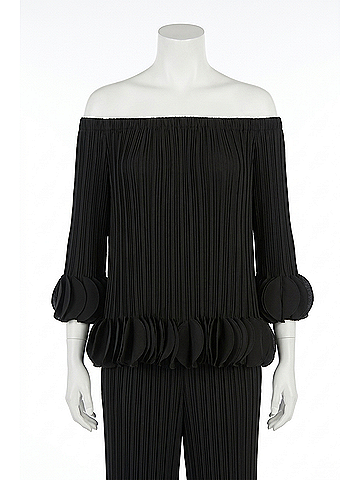 Joseph Ribkoff Georgette Off Shoulder Pleated Top in Black (view 1)