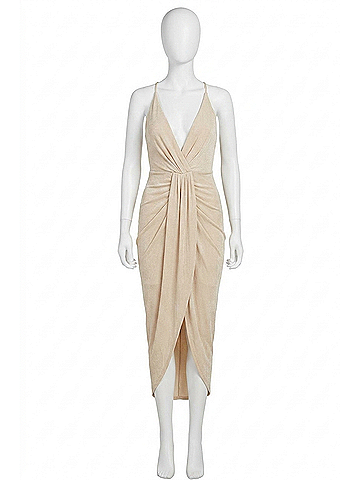 Mable Cream Deep-V Draped Midi Dress in Cream (view 1)