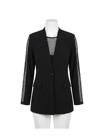 Joseph Ribkoff Embellished Mesh Insert Blazer Jacket in Black (view 1)