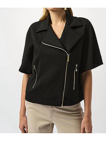 Joseph Ribkoff Asymmetrical Scuba Boxy Jacket in Black (view 2)