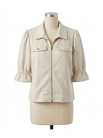 Joseph Ribkoff Zip Front Puff Sleeve Jacket in Moonstone (view 1)