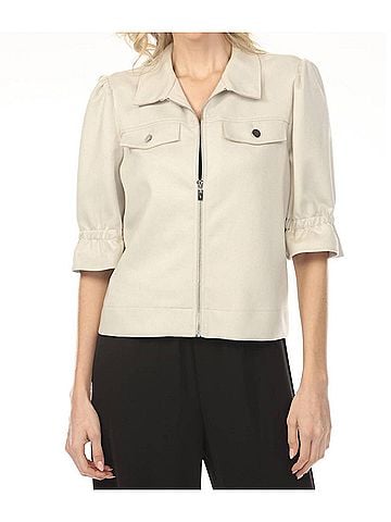 Joseph Ribkoff Zip Front Puff Sleeve Jacket in Moonstone (view 2)