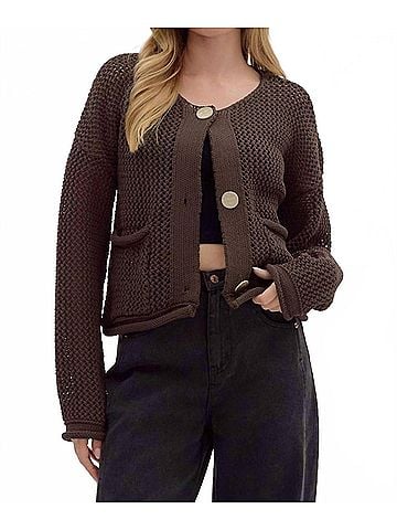 Entro Crochet Cardigan in Chocolate (view 2)
