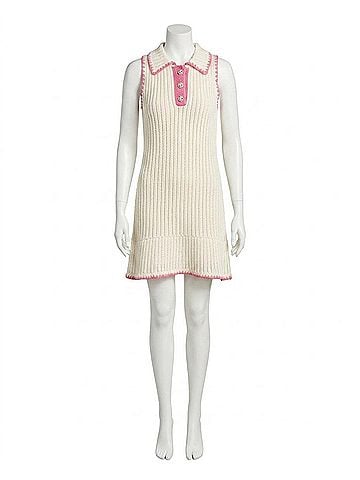 En Saison Rebecca Contrast Stitch Mini Dress in White Pink (view 1)
