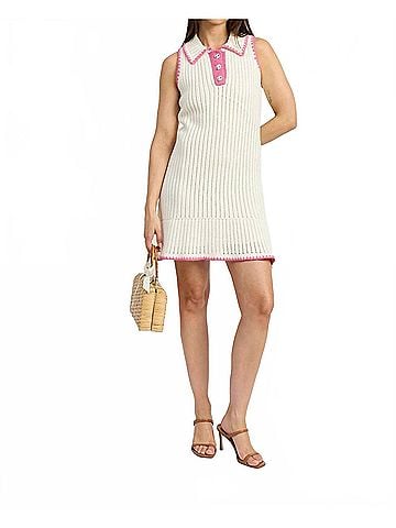 En Saison Rebecca Contrast Stitch Mini Dress in White Pink (view 2)