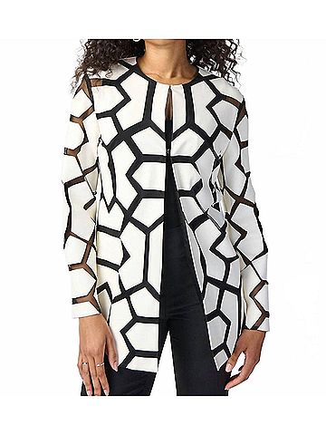 Joseph Ribkoff Laser-Cut Leatherette On Mesh Jacket in Van/Black (view 2)