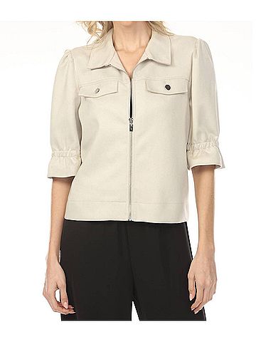 Joseph Ribkoff Zip Front Puff Sleeve Jacket in Moonstone (view 2)