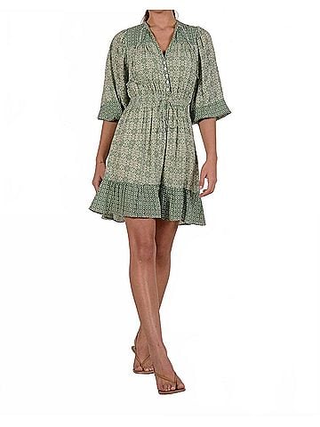 Elan Millie Boho Mini Dress in Green (view 2)