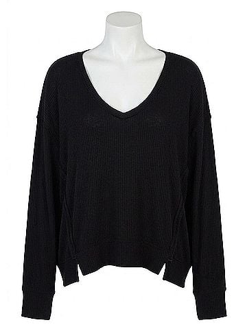 Michael Lauren Spence Oversized V- Neck Pullover in Black (view 1)