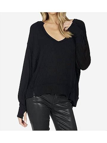 Michael Lauren Spence Oversized V- Neck Pullover in Black (view 2)