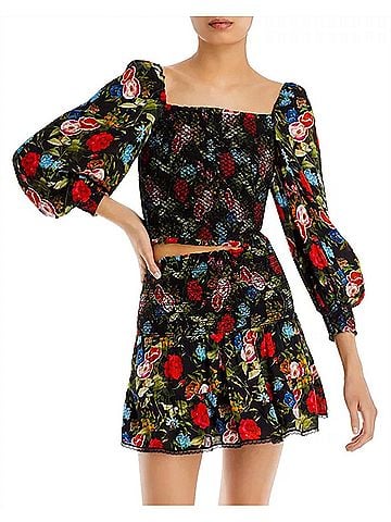 Alice + Olivia Cooper Smocked Bodice Blouse in Wild &amp; Free (view 2)