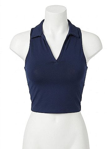 Lucky in Love Hip Fit Polo Tank Top in Navy (view 1)