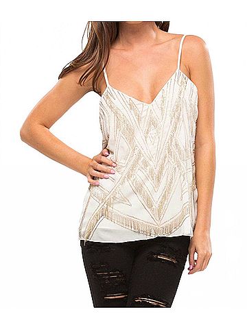 Parker Marley Beaded Fringe Tank Top in Ivory (view 2)