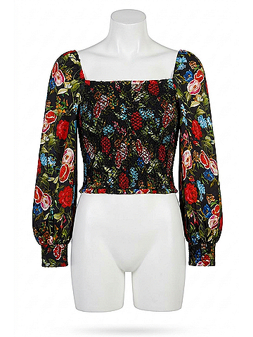 Alice + Olivia Cooper Smocked Bodice Blouse in Wild &amp; Free (view 1)