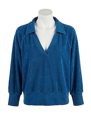 Stateside Women's Johnny Sherpa Collar Sweatshir in Deep Sea Blue (view 1)