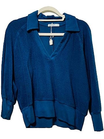 Stateside Women's Johnny Sherpa Collar Sweatshir in Deep Sea Blue (view 2)