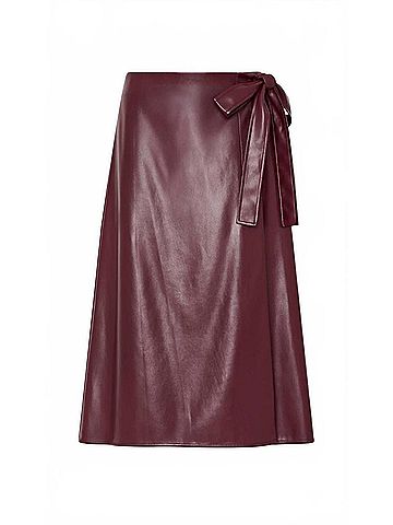 Milly Women Vegan Leather Bow Midi Skirt in Deep Burgundy (view 2)
