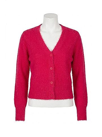 Bobi Slim Cardigan Sweater Top in Red (view 1)