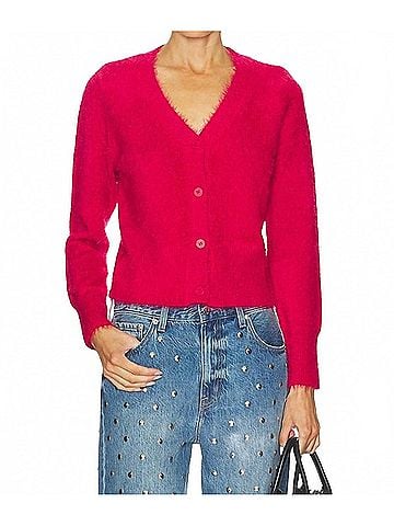 Bobi Slim Cardigan Sweater Top in Red (view 2)
