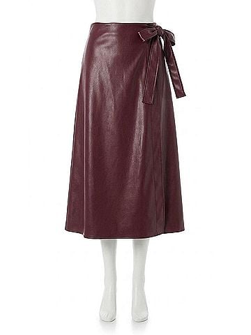Milly Women Vegan Leather Bow Midi Skirt in Deep Burgundy (view 1)