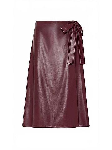 Milly Women Vegan Leather Bow Midi Skirt in Deep Burgundy (view 2)