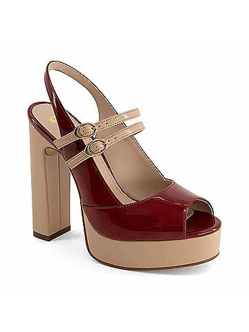 Andrea Women's Mary-Jane Heeled Sandals in Red/ Tan (view 1)