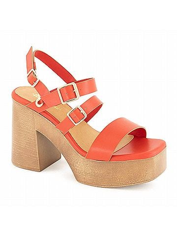 Andrea Women's Ankle-Strap Heeled Sandals in Red/ Tan (view 1)