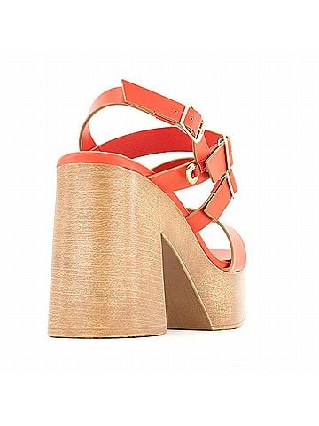 Andrea Women's Ankle-Strap Heeled Sandals in Red/ Tan (view 2)