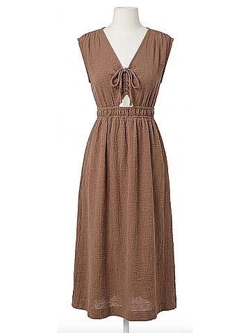 Sundry Midi Ruched Dress in Taupe (view 1)