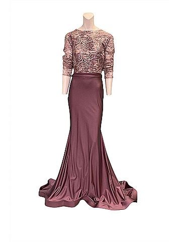 Jessica Angel Long Sleeve Lace Evening Gown in Champagne (view 2)
