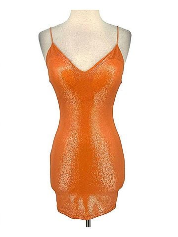 Lovely Day Metallic Bodycon Mini Dress in Salmon (view 1)