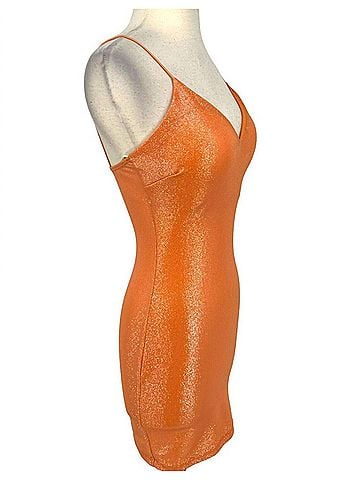 Lovely Day Metallic Bodycon Mini Dress in Salmon (view 2)