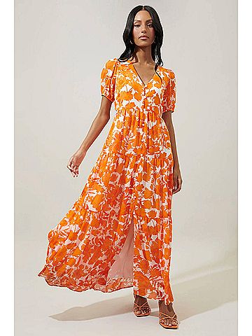 Sugarlips Floral Monaco Tiered Maxi Dress in Tangelo (view 2)
