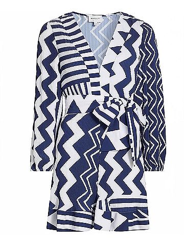 Milly Women's Liv Patchwork Chevron Pleated Dress in Navy Multi (view 2)
