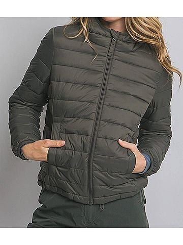 Love Tree Hooded Light Puffer Jacket in Olive (view 2)