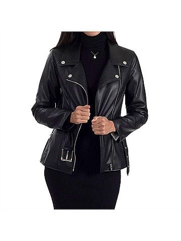 Nine West Faux Leather With Belt Biker Jacket in Black (view 2)