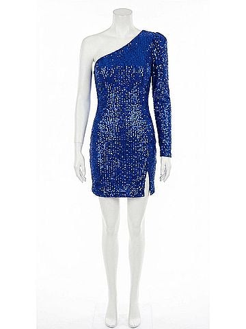 Mac Duggal One Shoulder Mini Dress in Blue (view 1)
