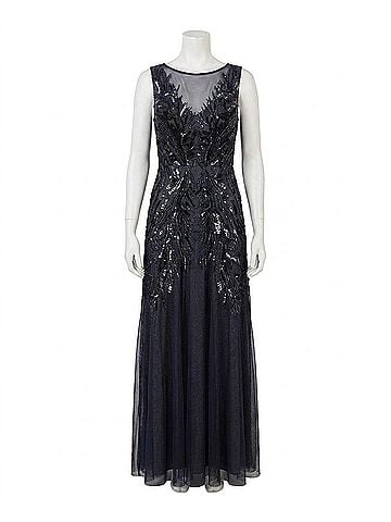 Adrianna Papell Bead Metallic Mesh Gown in Navy/Silver (view 1)