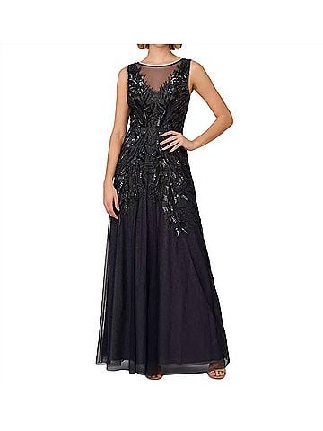 Adrianna Papell Bead Metallic Mesh Gown in Navy/Silver (view 2)