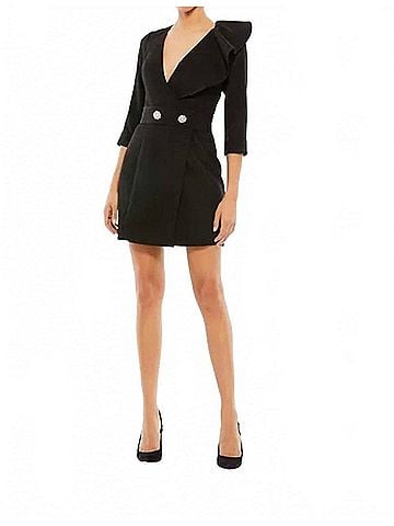 Mac Duggal Ruffled Faux Tuxedo Mini Dress in Black (view 2)