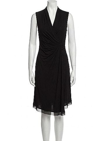 T Tahari V-Neck Midi Dress in Black (view 1)