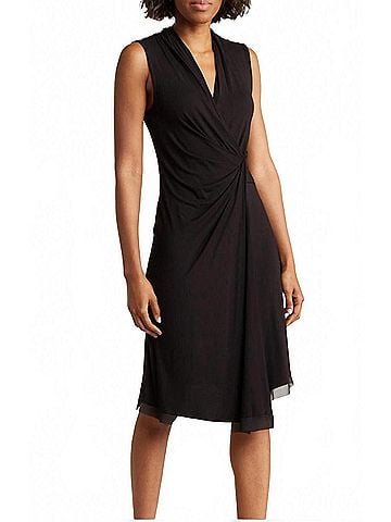 T Tahari V-Neck Midi Dress in Black (view 2)