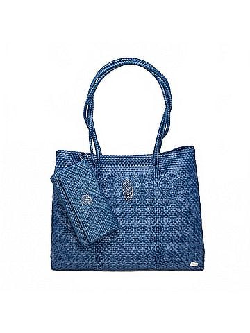 Lolas Collection Women's Travel Woven Tote Bag With Clutch in Denim Blue (view 1)