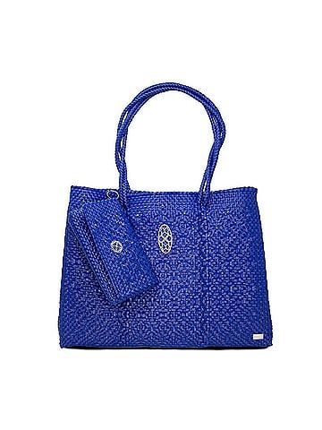 Lolas Collection Women's Travel Woven Tote Bag With Clutch in Navy Blue (view 1)