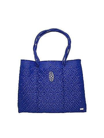 Lolas Collection Women's Travel Woven Tote Bag With Clutch in Navy Blue (view 2)
